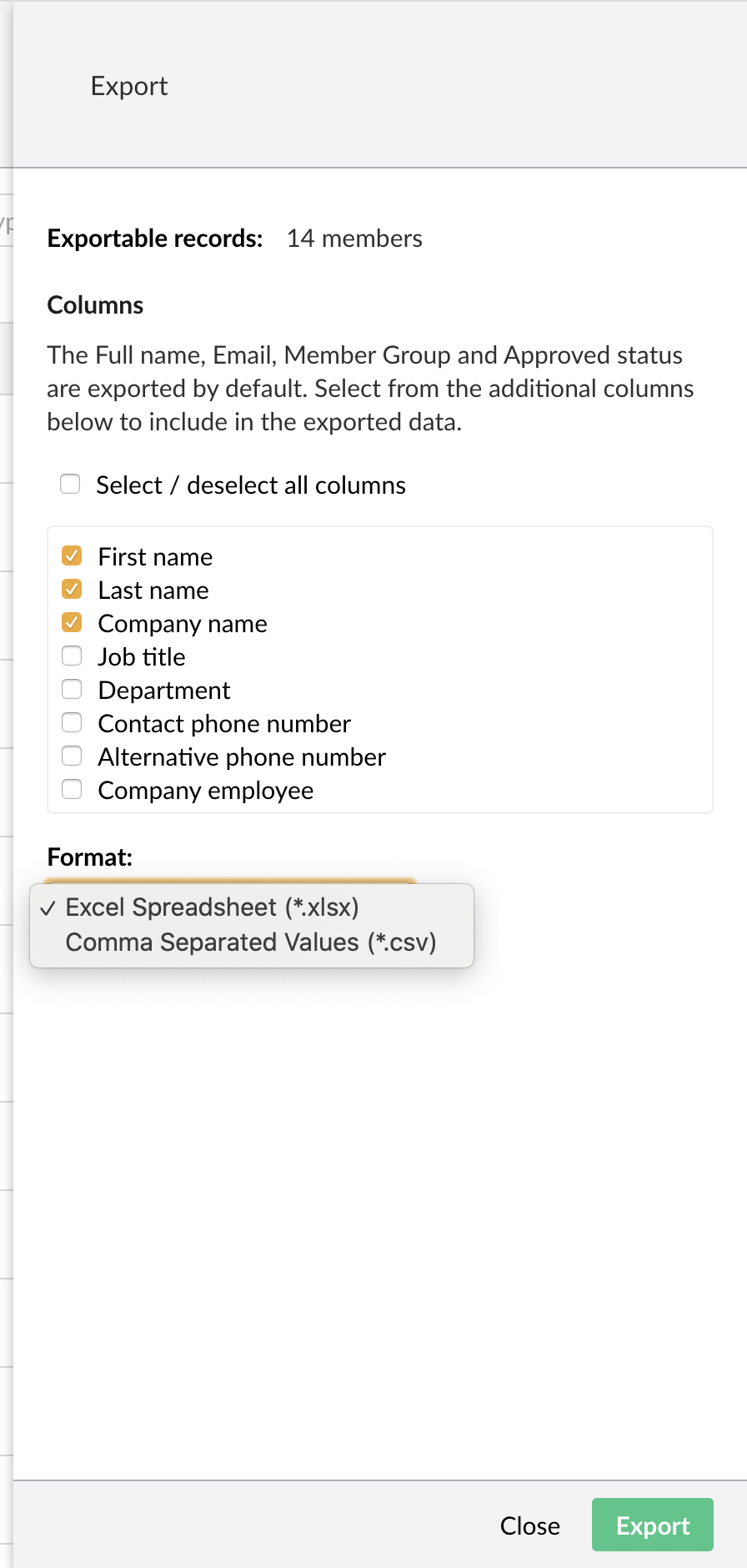 Memberlistview Export